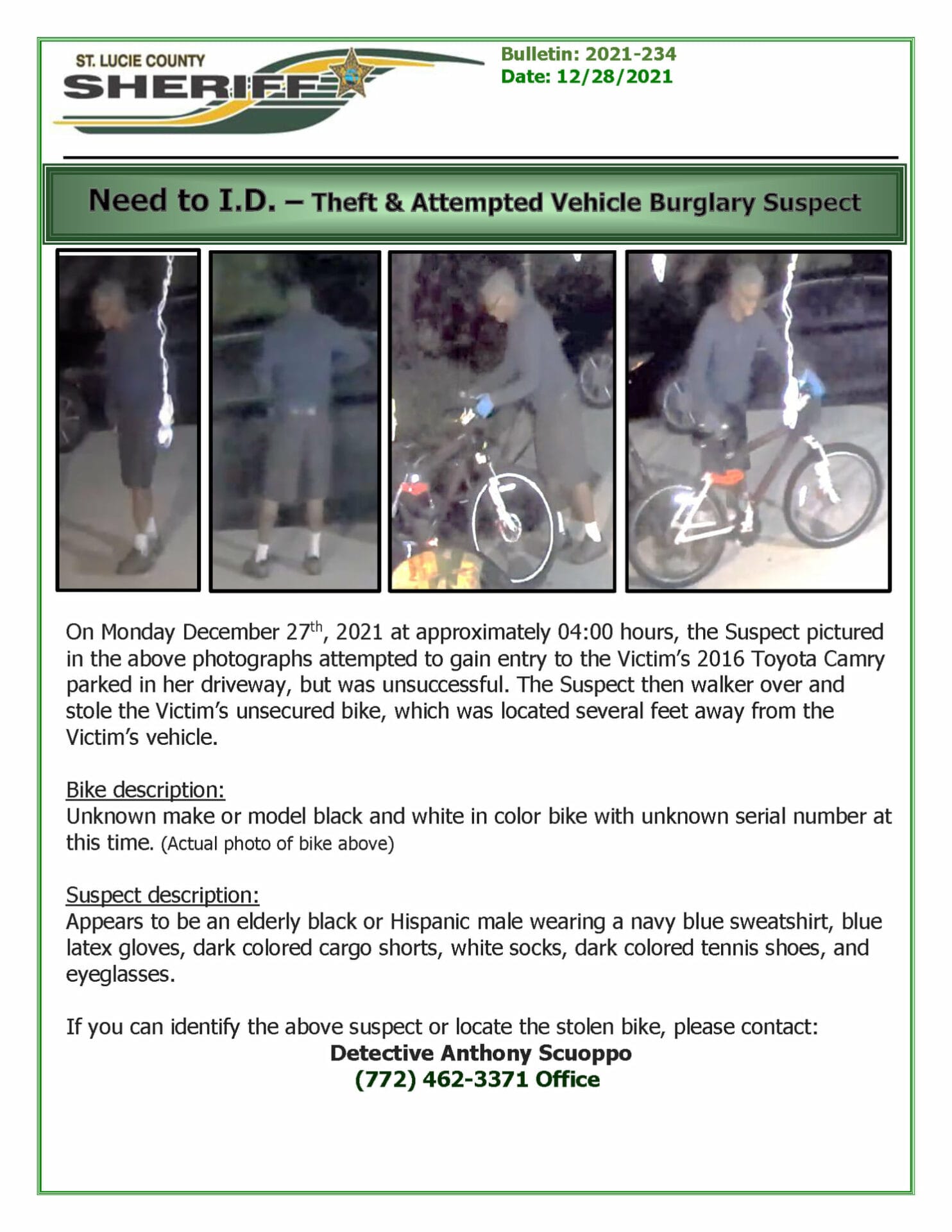 St. Lucie Sheriff want to ID theft & attempted vehicle burglary suspect