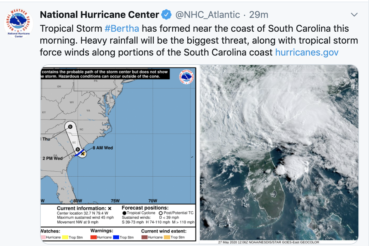 Tropical Storm Bertha forms, 2nd named storm ahead of official start of hurricane season