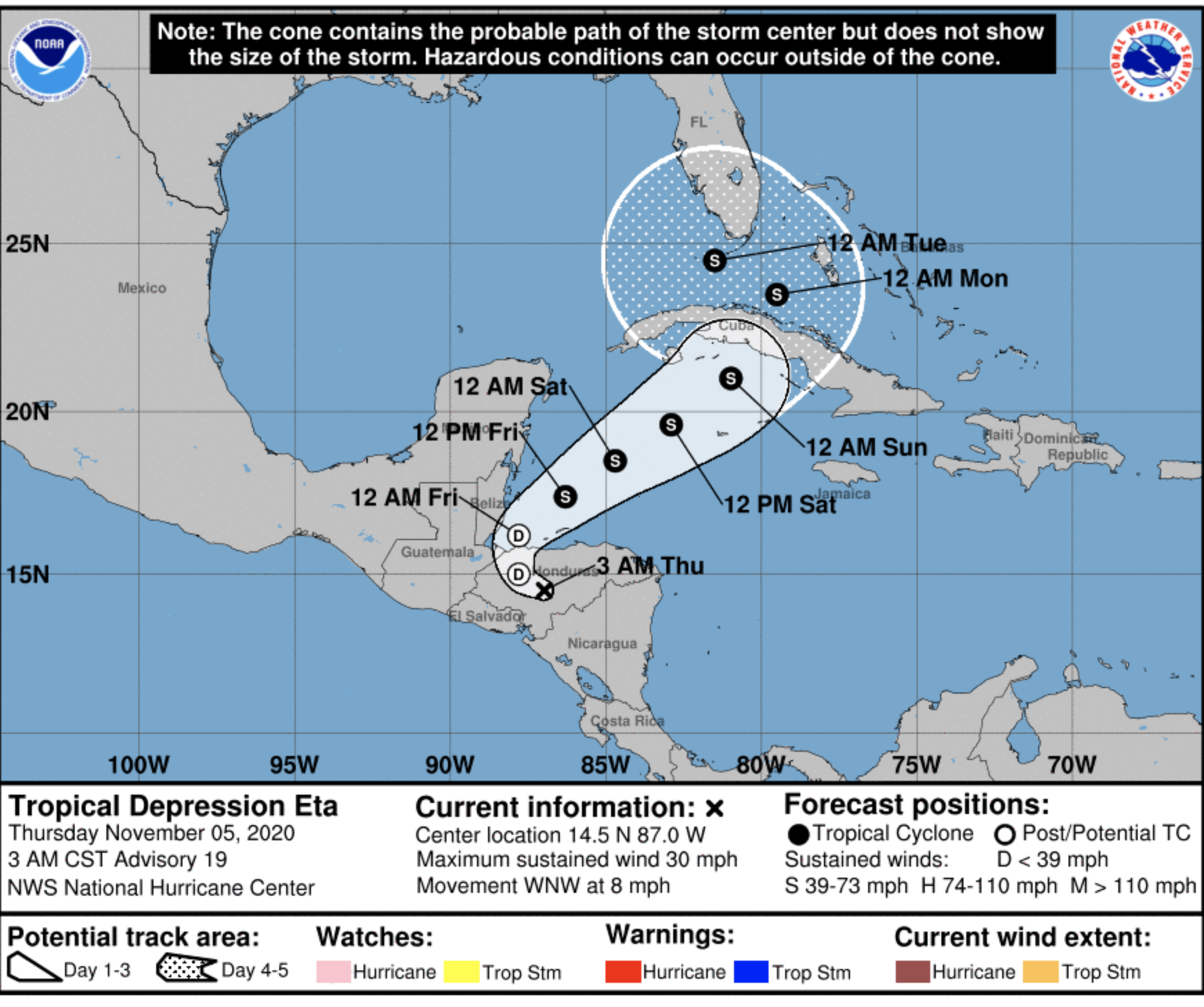  Eta, now a tropical depression, forecast to intensify with Florida in its path