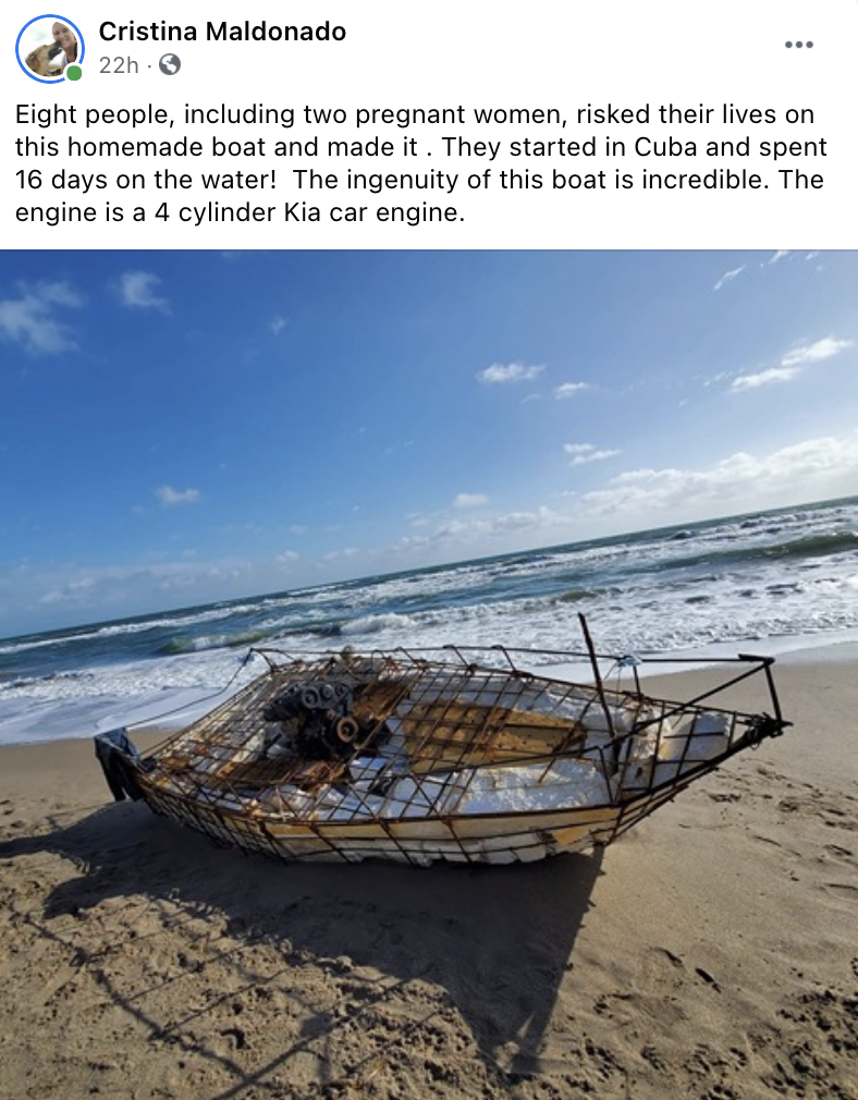 Distressed homemade vessel with Cuban immigrants capsizes. photo: Cristina Maldenado