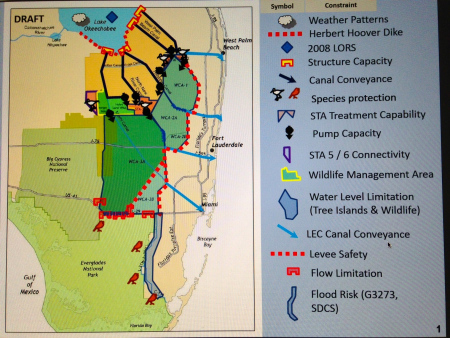 West of the red lines shows the edge of what was once the Everglades in South Florida. Development has crept and continues to creep over this edge. (Photo/map courtesy of Chappy Young,/GCY Surveyors, 2014.)