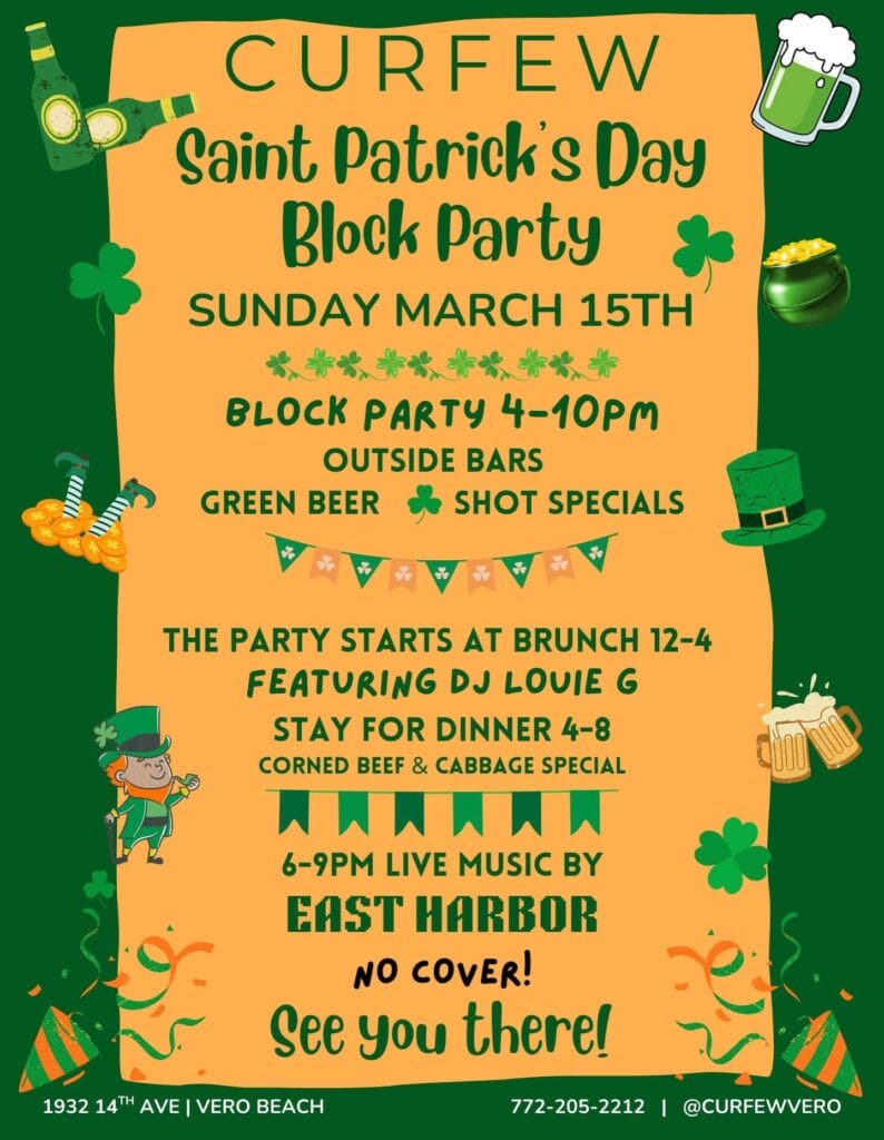 All Day St. Patrick's Day Block Party at Curfew — Vero Beach